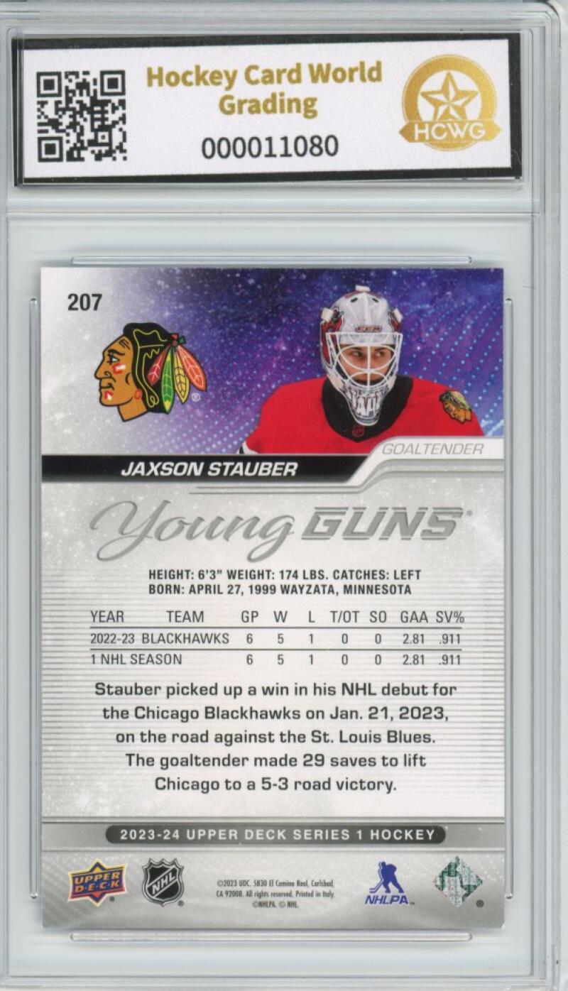 2023-24 Upper Deck #207 Jaxson Stauber Young Guns YG Graded Mint HCWG 8 Image 2