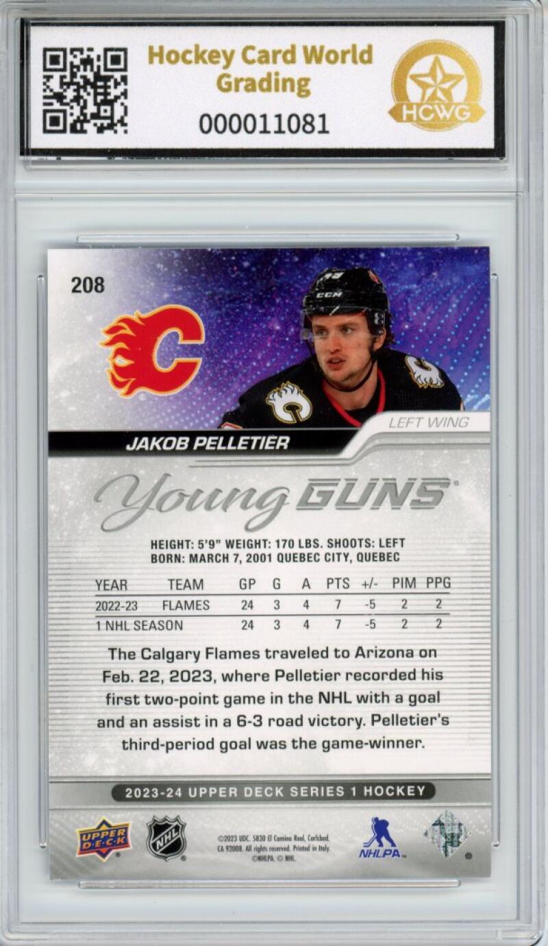 2023-24 Upper Deck #208 Jakob Pelletier Young Guns YG Graded Mint HCWG 9 Image 2