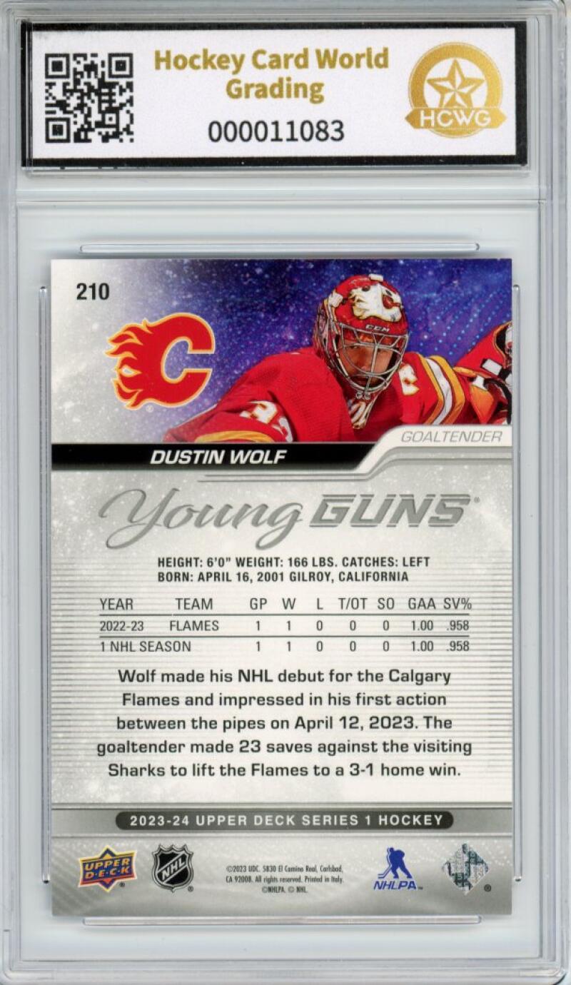 2023-24 Upper Deck #210 Dustin Wolf Young Guns YG Graded Mint HCWG 9 Image 2