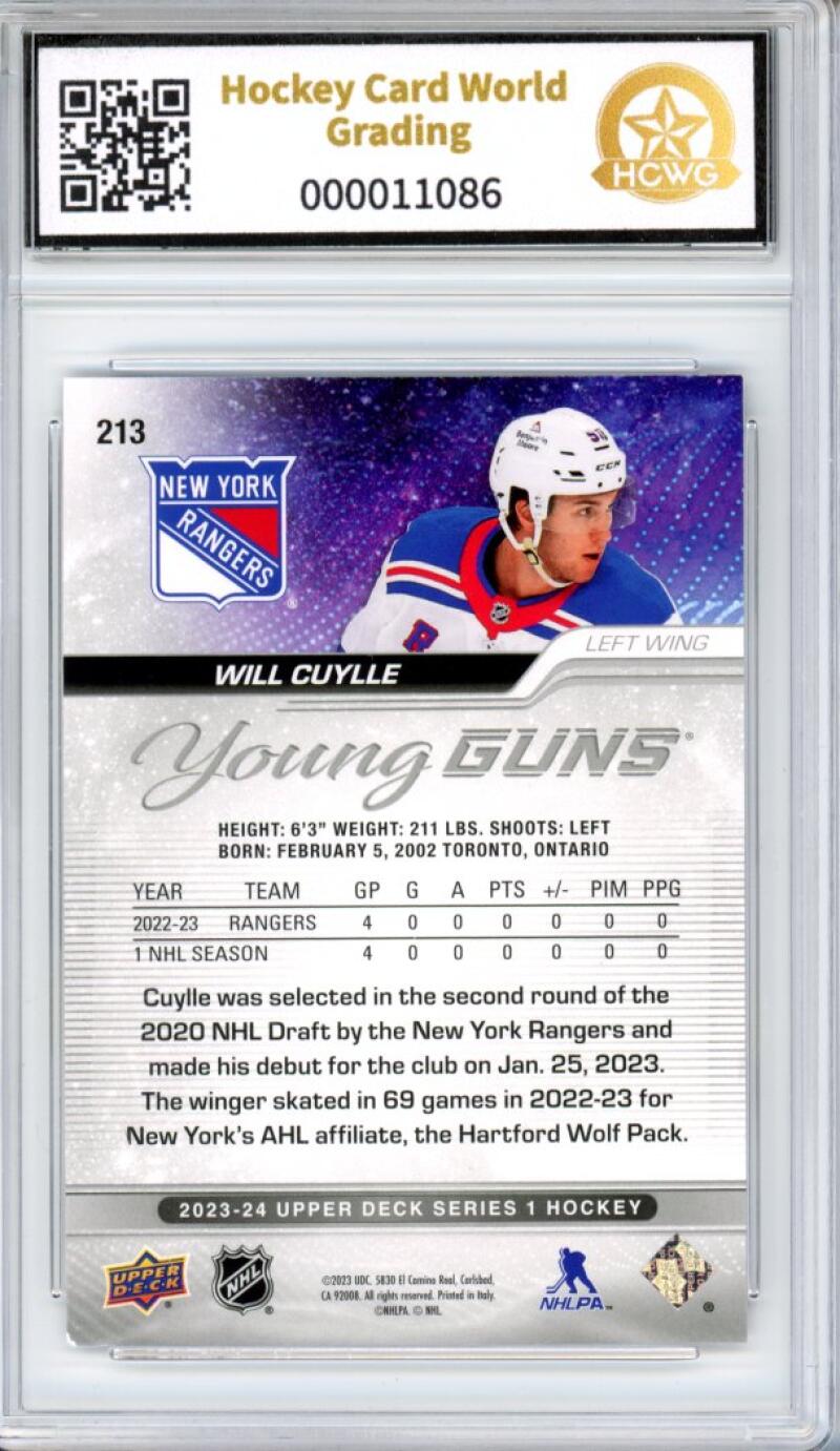 2023-24 Upper Deck #213 Will Cuylle Young Guns YG Graded Mint HCWG 6 Image 2