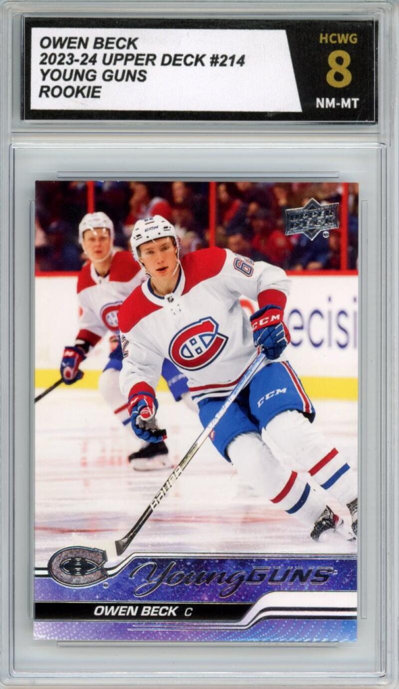 2023-24 Upper Deck #214 Owen Beck Young Guns YG Graded Mint HCWG 8 Image 1