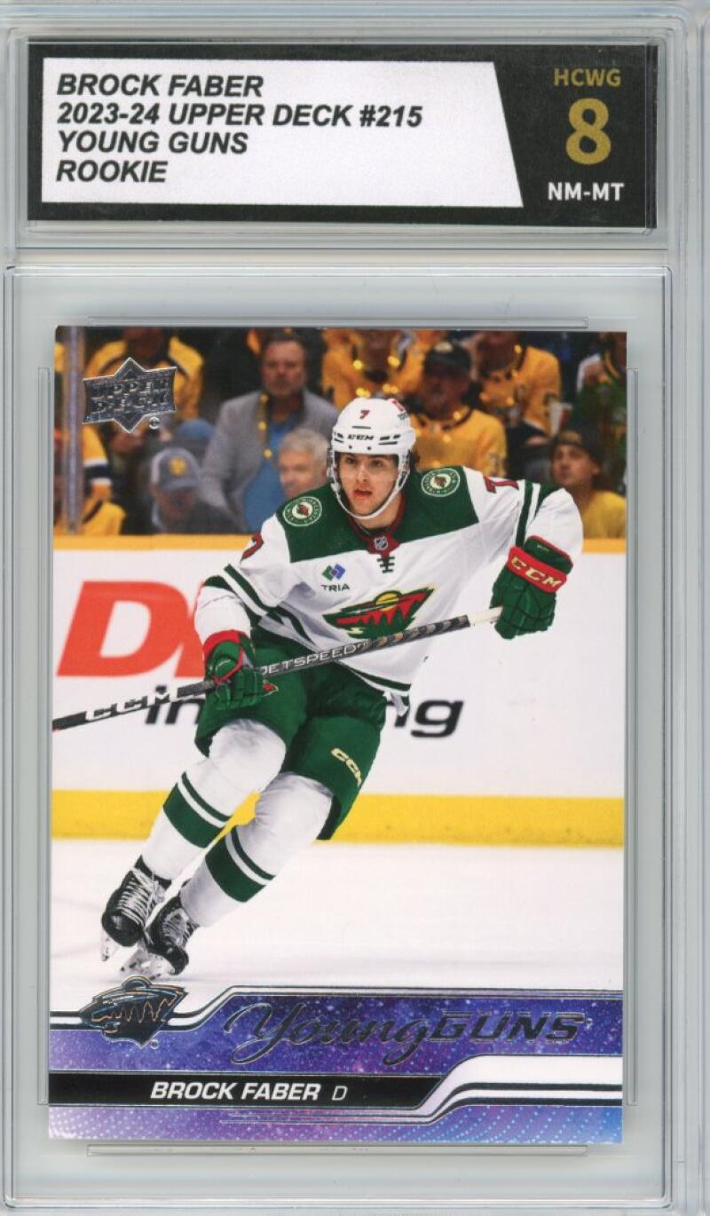 2023-24 Upper Deck #215 Brock Faber Young Guns YG Graded Mint HCWG 8 Image 1