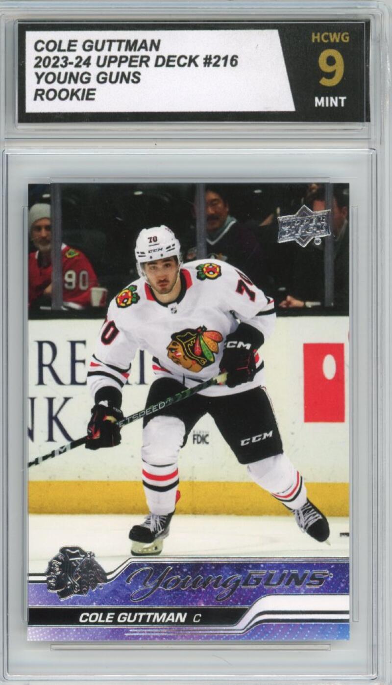 2023-24 Upper Deck #216 Cole Guttman Young Guns YG Graded Mint HCWG 9 Image 1