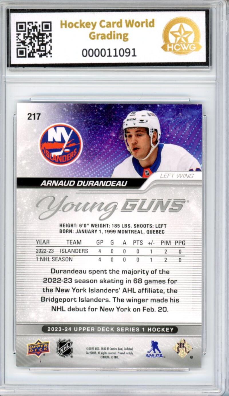 2023-24 Upper Deck #217 Arnaud Durandeau Young Guns YG Graded Mint HCWG 8 Image 2