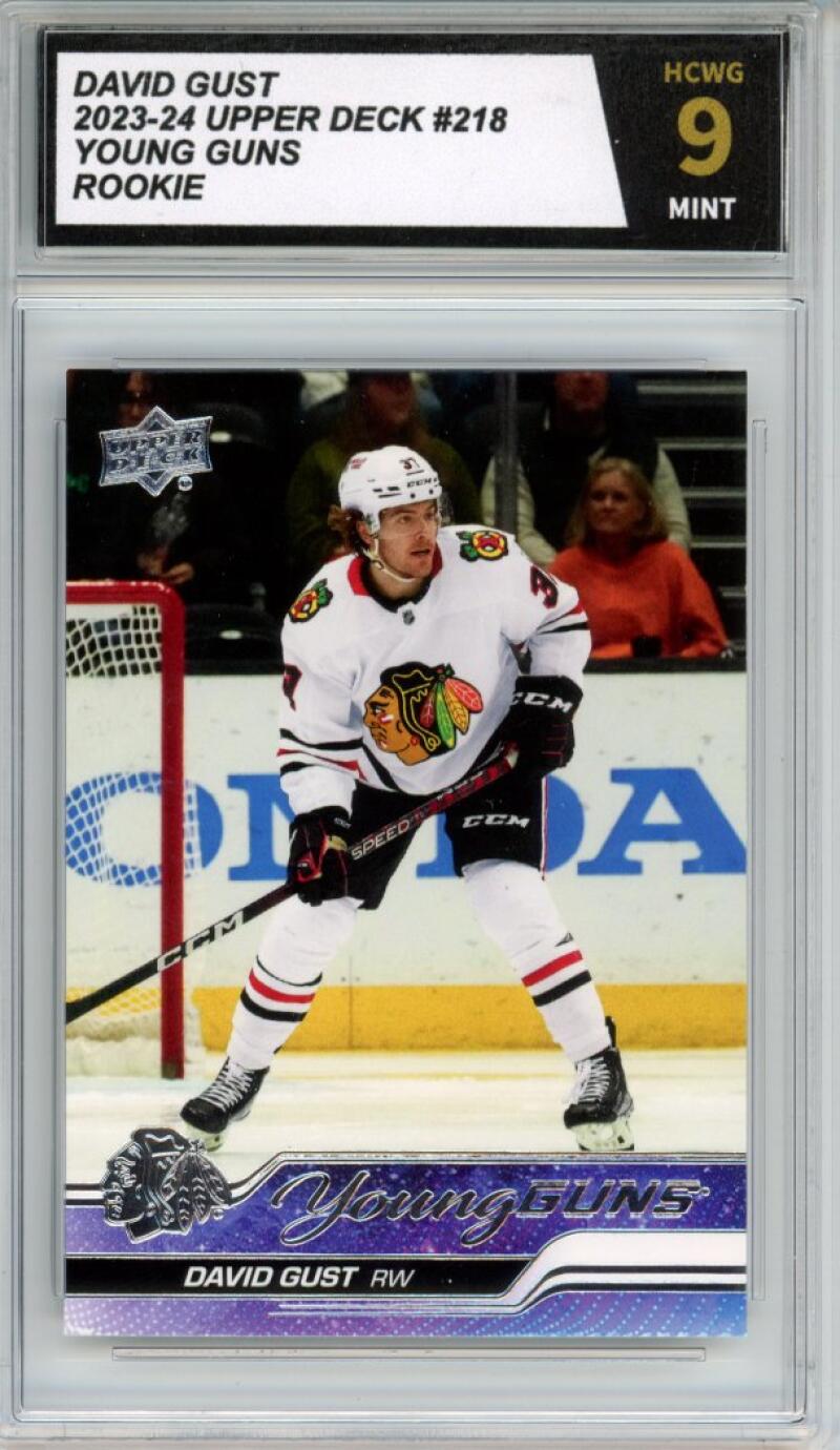 2023-24 Upper Deck #218 David Gust Young Guns YG Graded Mint HCWG 9 Image 1