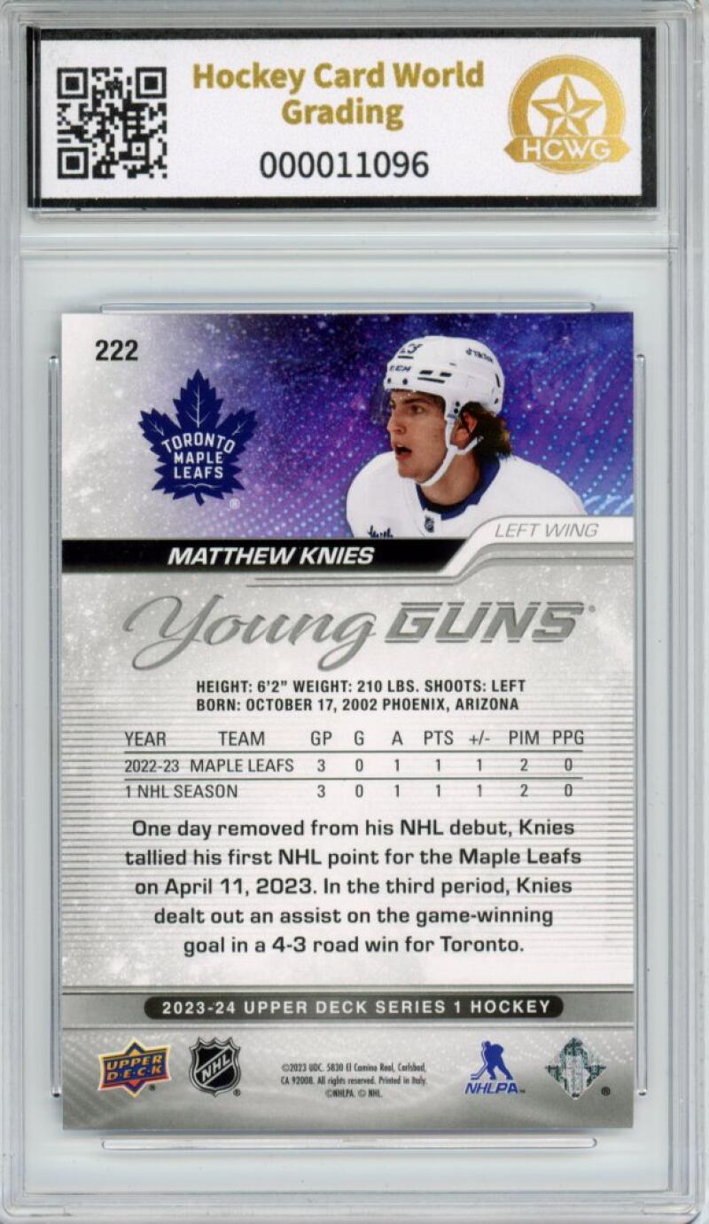 2023-24 Upper Deck #222 Matthew Knies Young Guns YG Graded Mint HCWG 9 Image 2