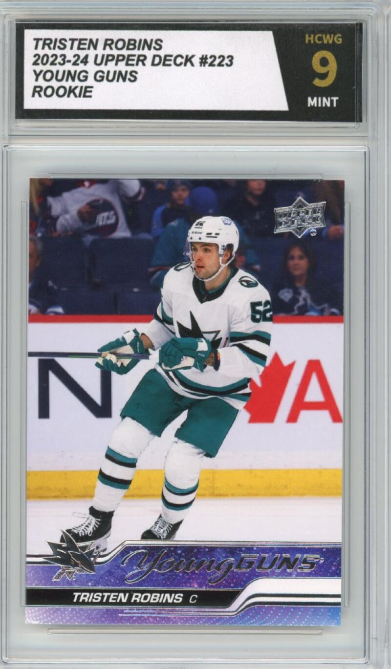 2023-24 Upper Deck #223 Tristen Robins Young Guns YG Graded Mint HCWG 9 Image 1