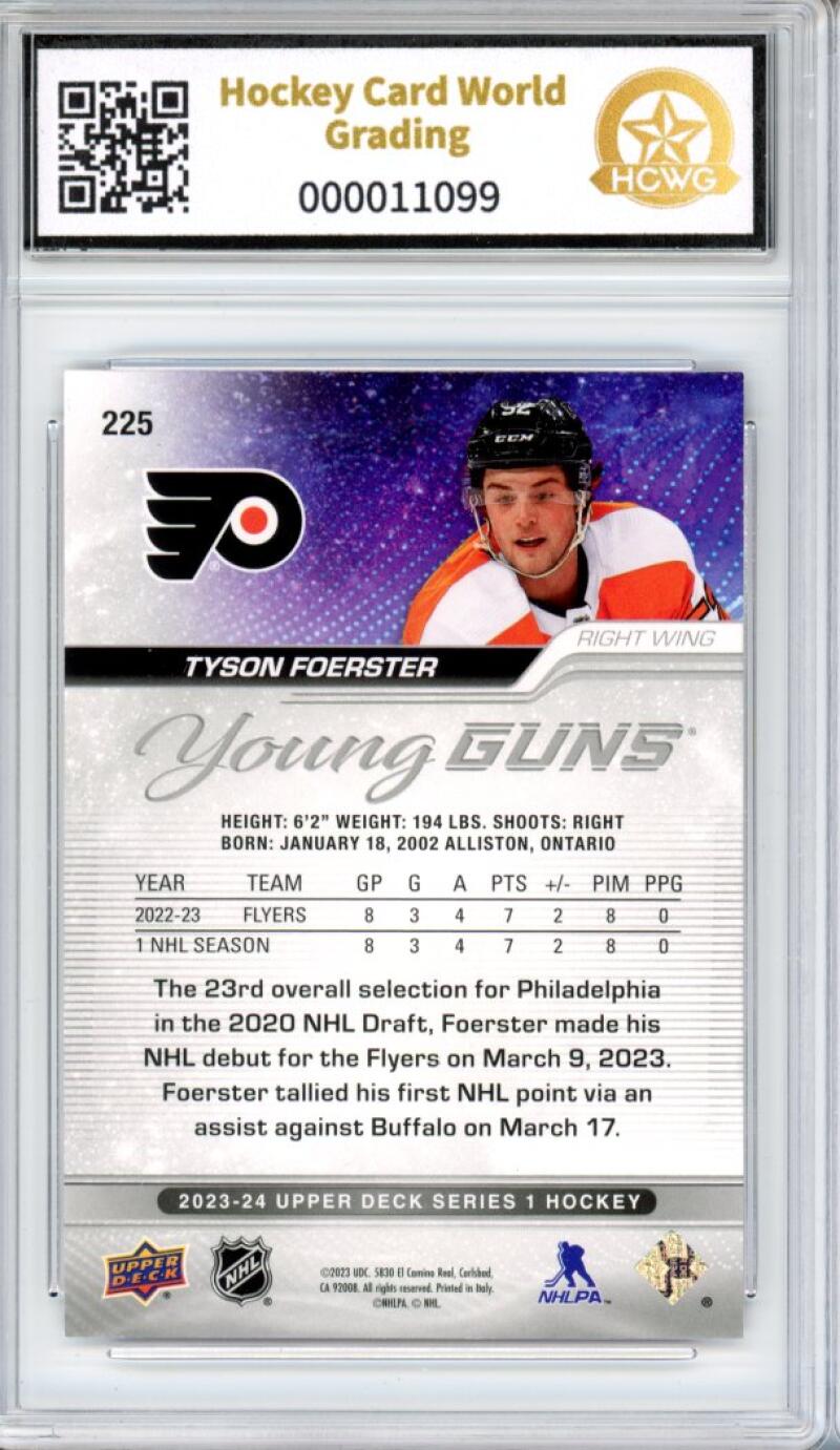 2023-24 Upper Deck #225 Tyson Foerster Young Guns YG Graded Mint HCWG 9 Image 2