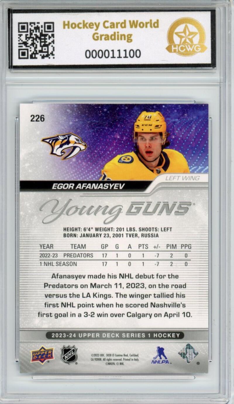 2023-24 Upper Deck #226 Egor Afanasyev Young Guns YG Graded Mint HCWG 9 Image 2