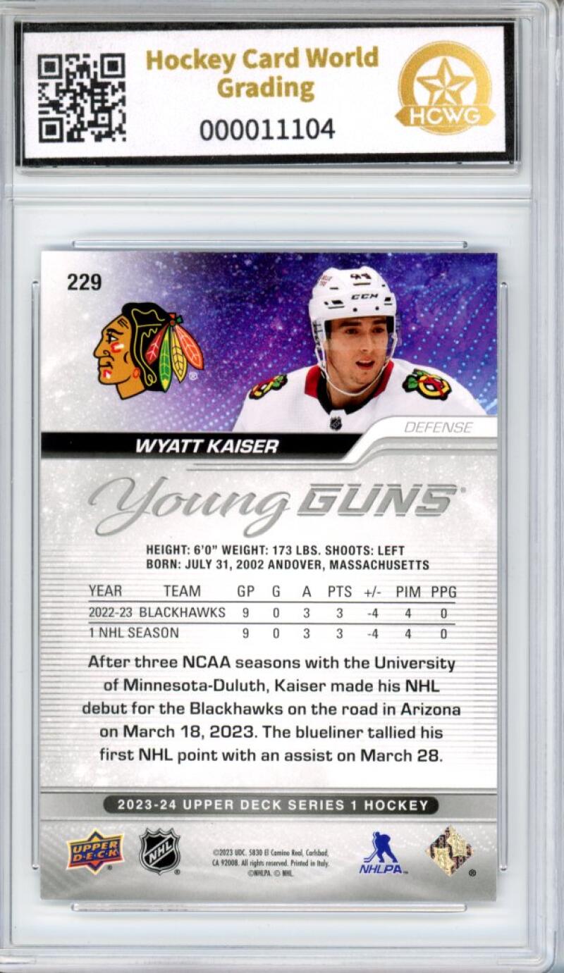 2023-24 Upper Deck #229 Wyatt Kaiser Young Guns YG Graded Mint HCWG 9 Image 2