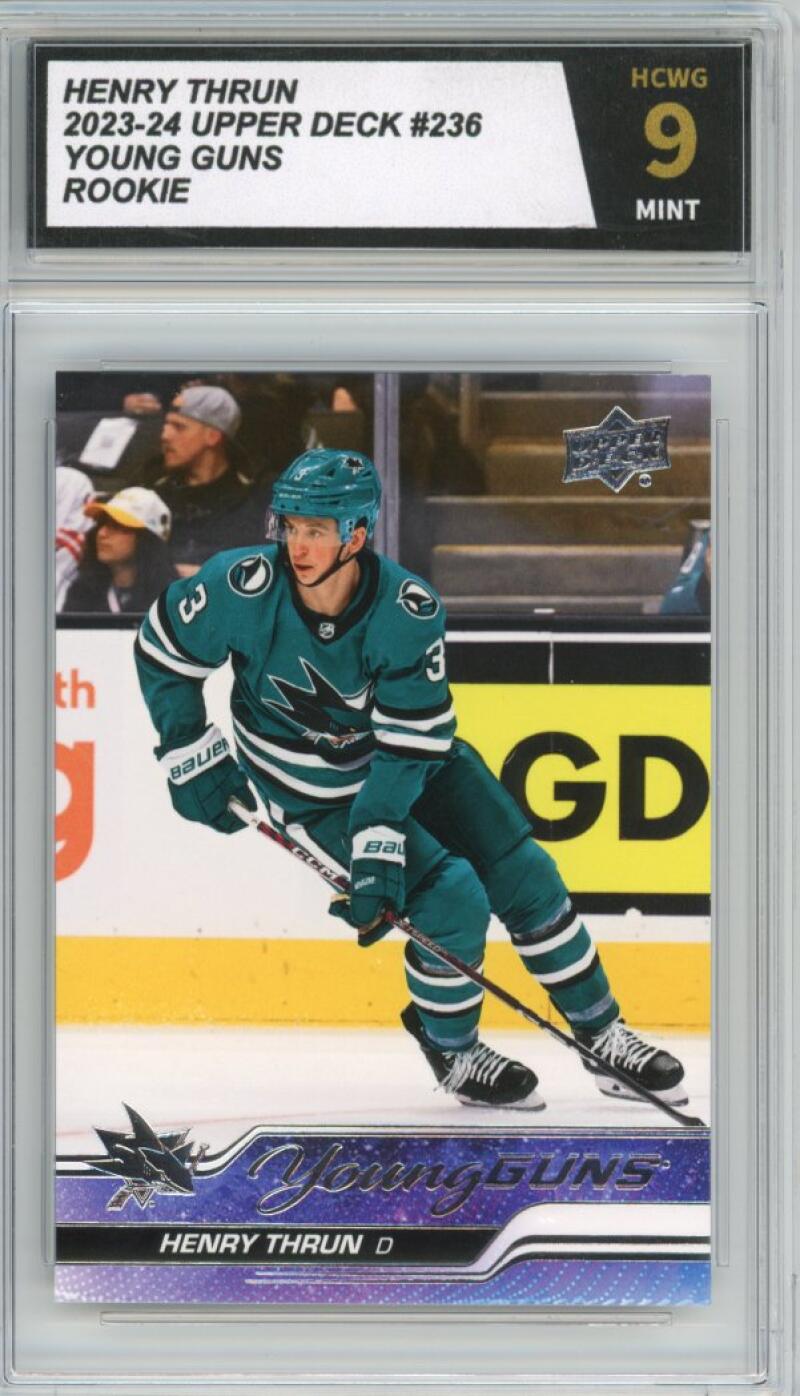 2023-24 Upper Deck #236 Henry Thrun Young Guns YG Graded Mint HCWG 9 Image 1