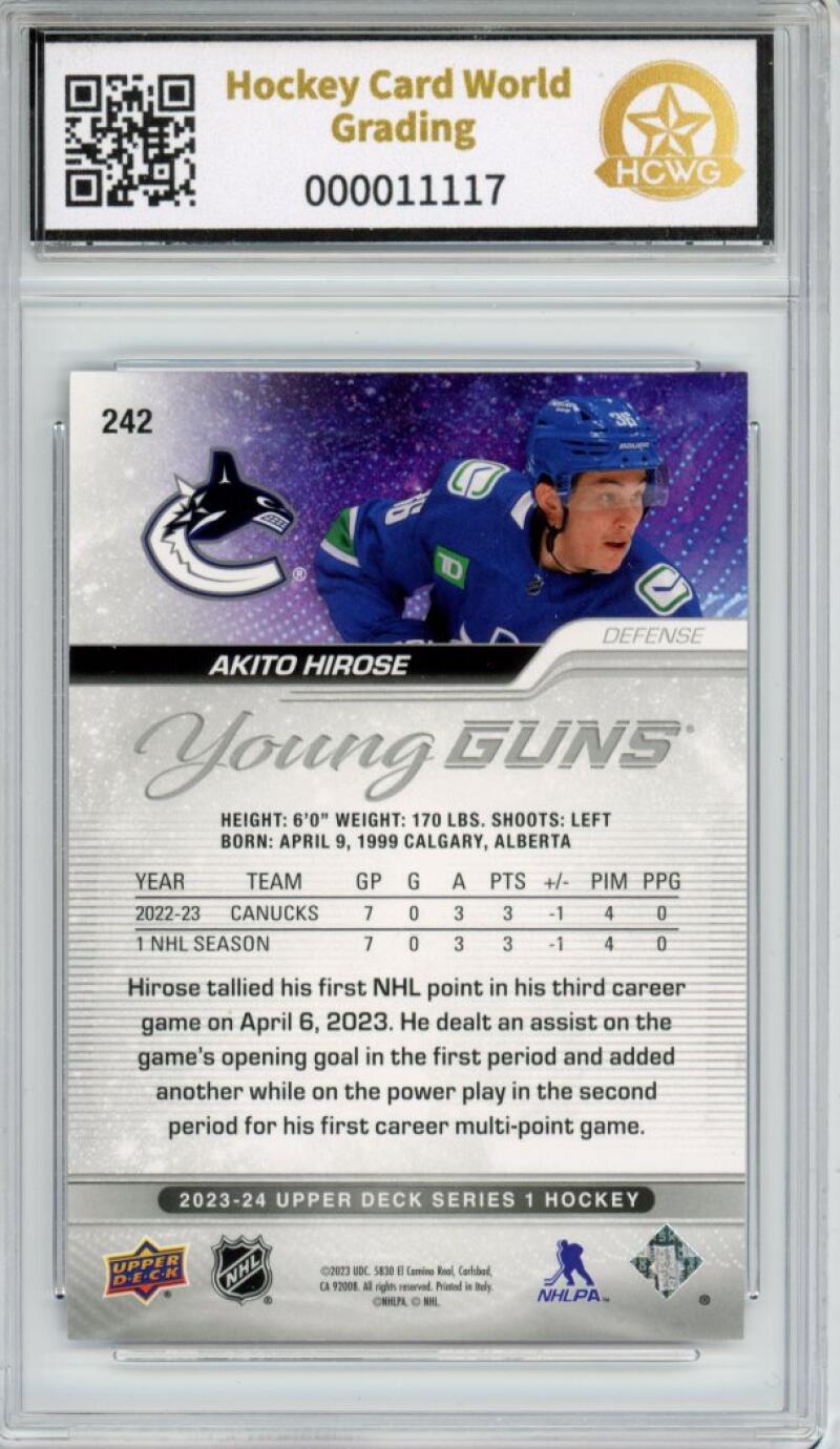 2023-24 Upper Deck #242 Akito Hirose Young Guns YG Graded NM Mint HCWG 8 Image 2