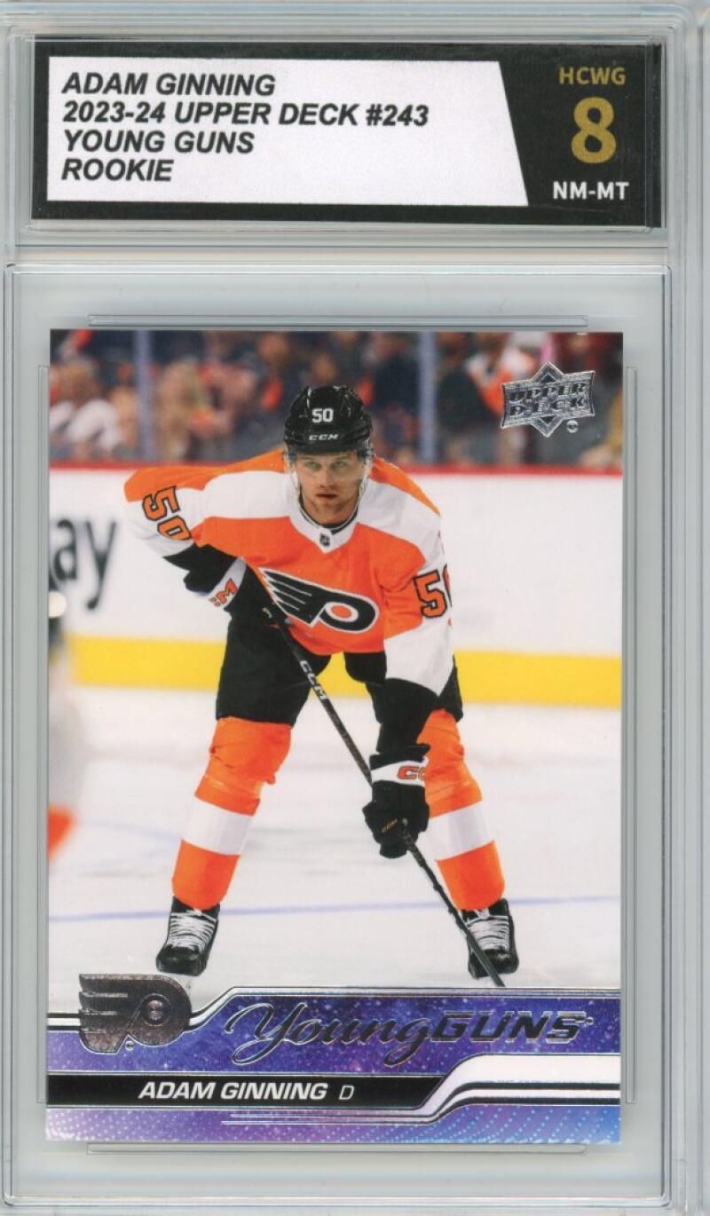 2023-24 Upper Deck #243 Adam Ginning Young Guns YG Graded NM Mint HCWG 8 Image 1