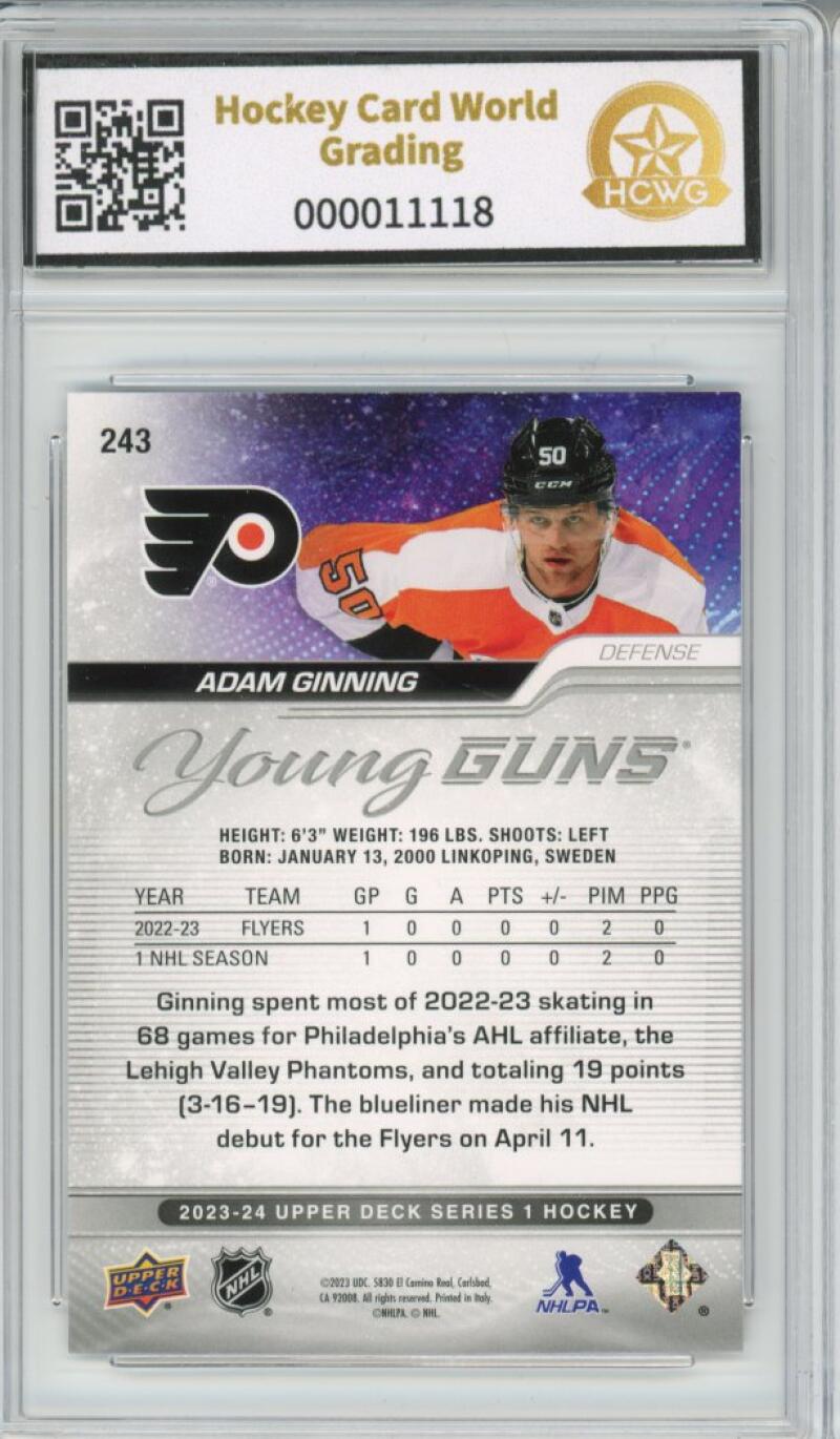 2023-24 Upper Deck #243 Adam Ginning Young Guns YG Graded NM Mint HCWG 8 Image 2