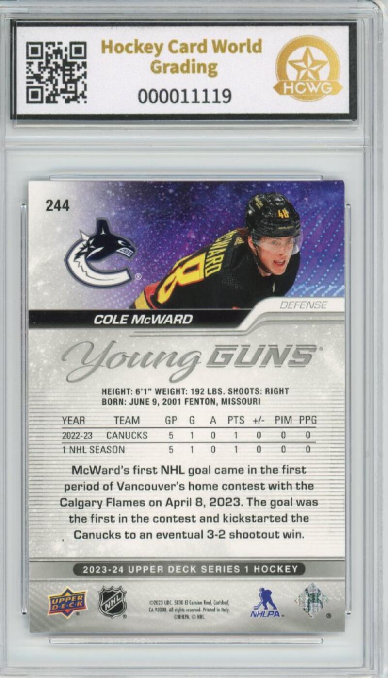 2023-24 Upper Deck #244 Cole McWard Young Guns YG Graded NM Mint HCWG 8 Image 2