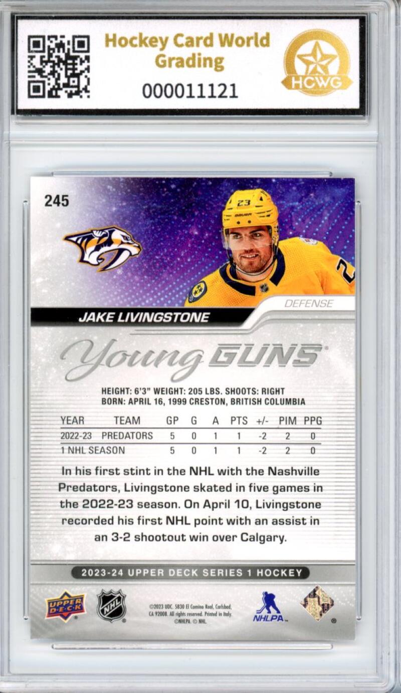 2023-24 Upper Deck #245 Jake Livingstone Young Guns YG Graded Mint HCWG 9 Image 2