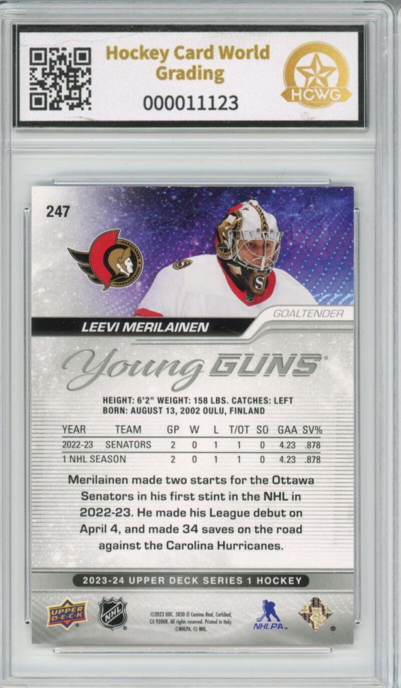 2023-24 Upper Deck #247 Leevi Merilainen Young Guns YG Graded Mint HCWG 9 Image 2