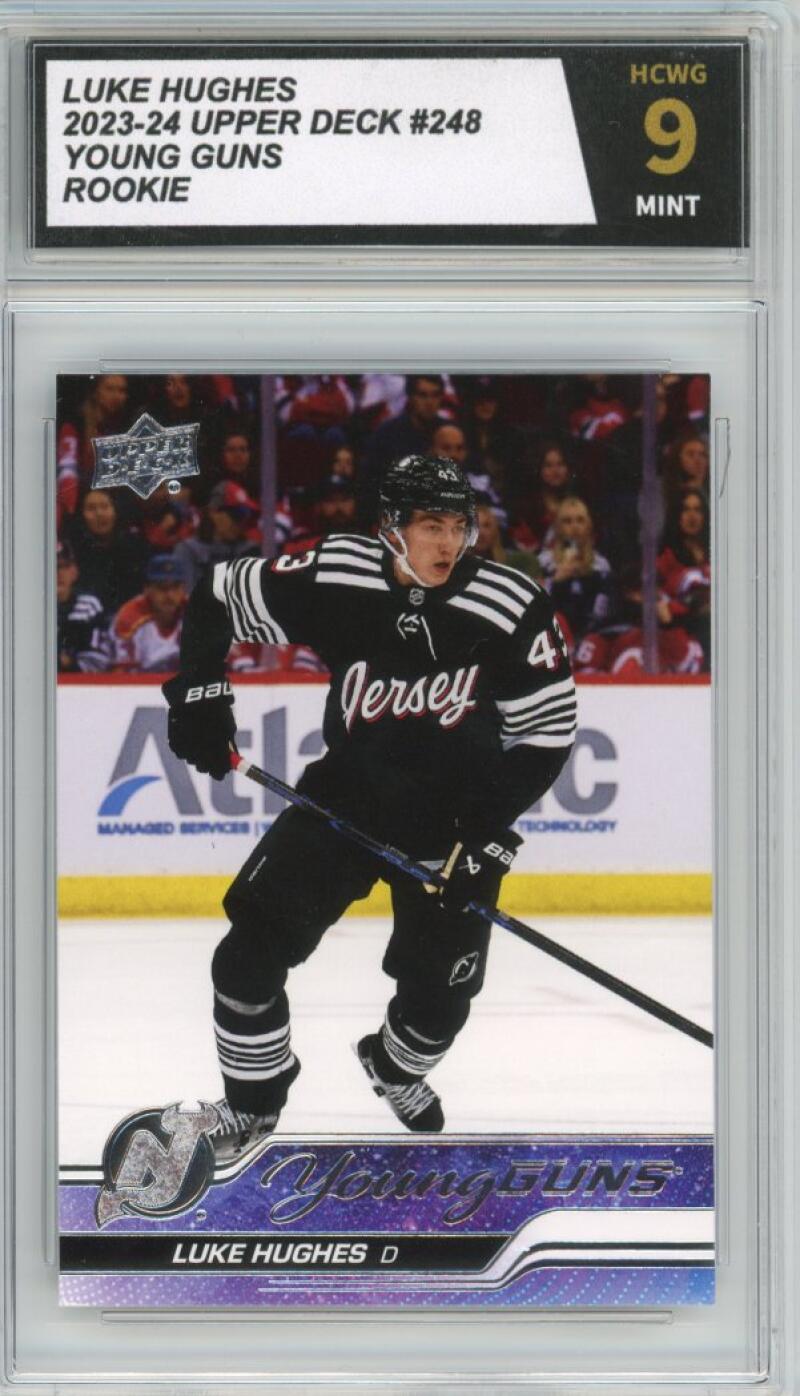 2023-24 Upper Deck #248 Luke Hughes Young Guns YG Graded Mint HCWG 9 Image 1