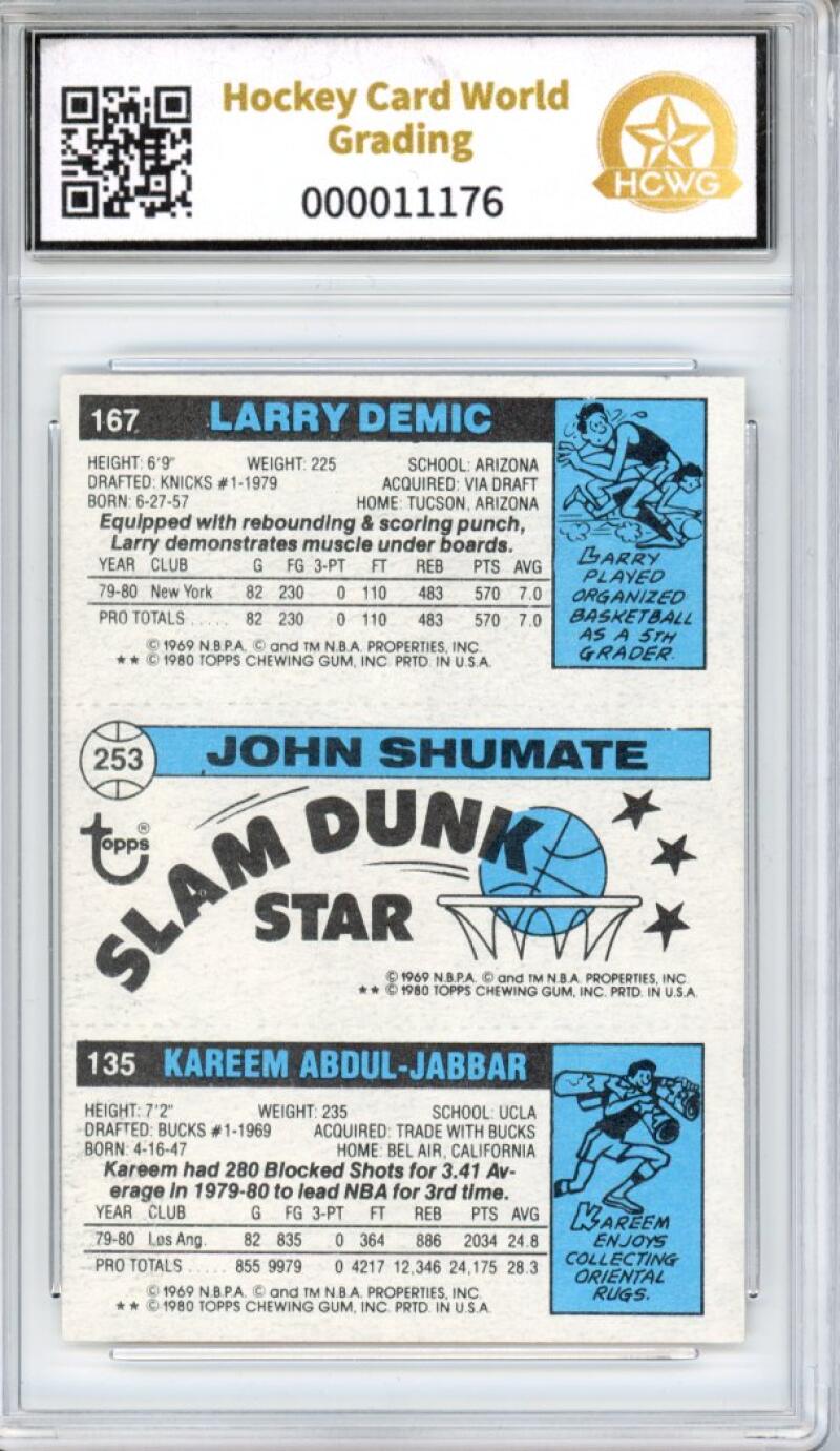 1980-81 Topps #132 Abdul-Jabbar/Shumate/Demic Basketball Graded HCWG 5 Image 2