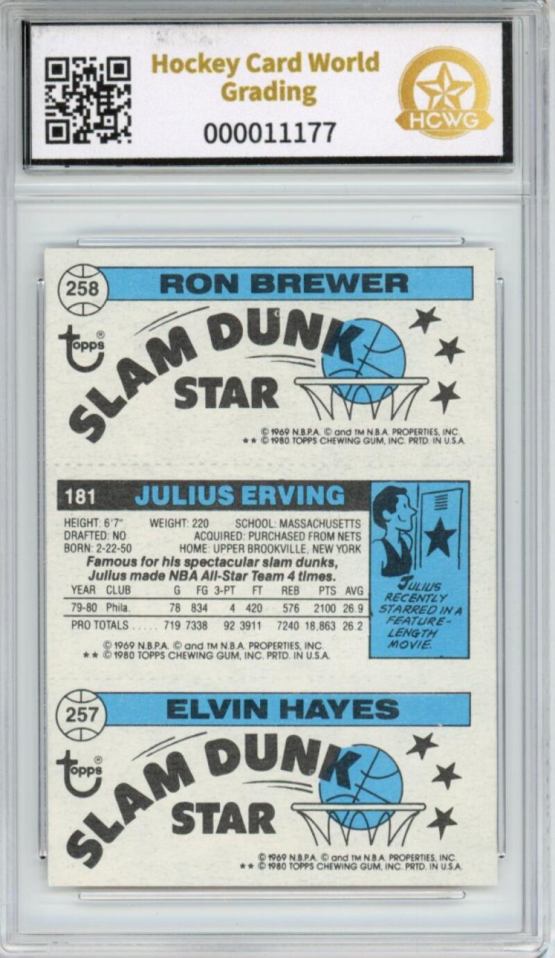 1980-81 Topps #176 Hayes/Erving/Brewer Basketball Graded HCWG 7 Image 2