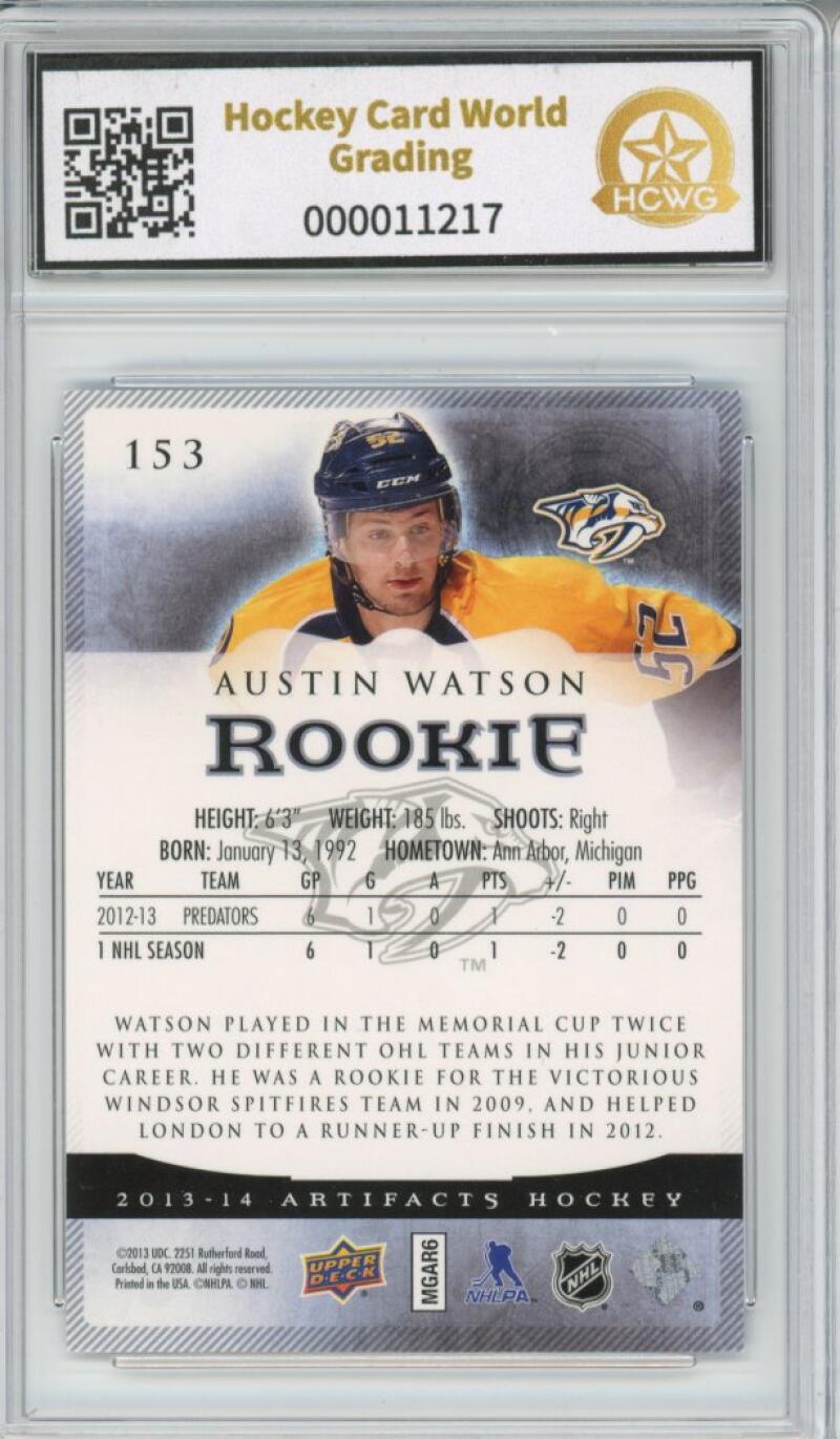 2013-14 Upper Deck Artifacts Sapphire Austin Watson 48/85 Rookie Graded HCWG 9  Image 2