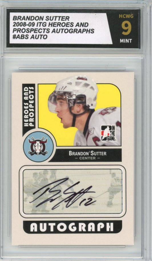 2008-09 ITG Heroes and Prospects Autographs Brandon Sutter Auto Graded HCWG 9 Image 1