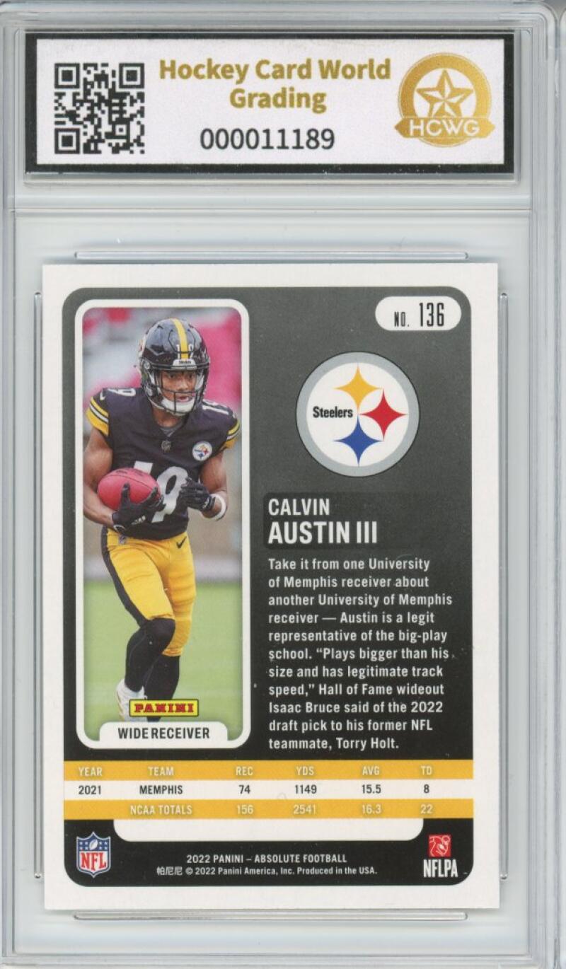 2022 Panini Absolute #176 Calvin Austin III Rookie Football Mint Graded HCWG 9 Image 2