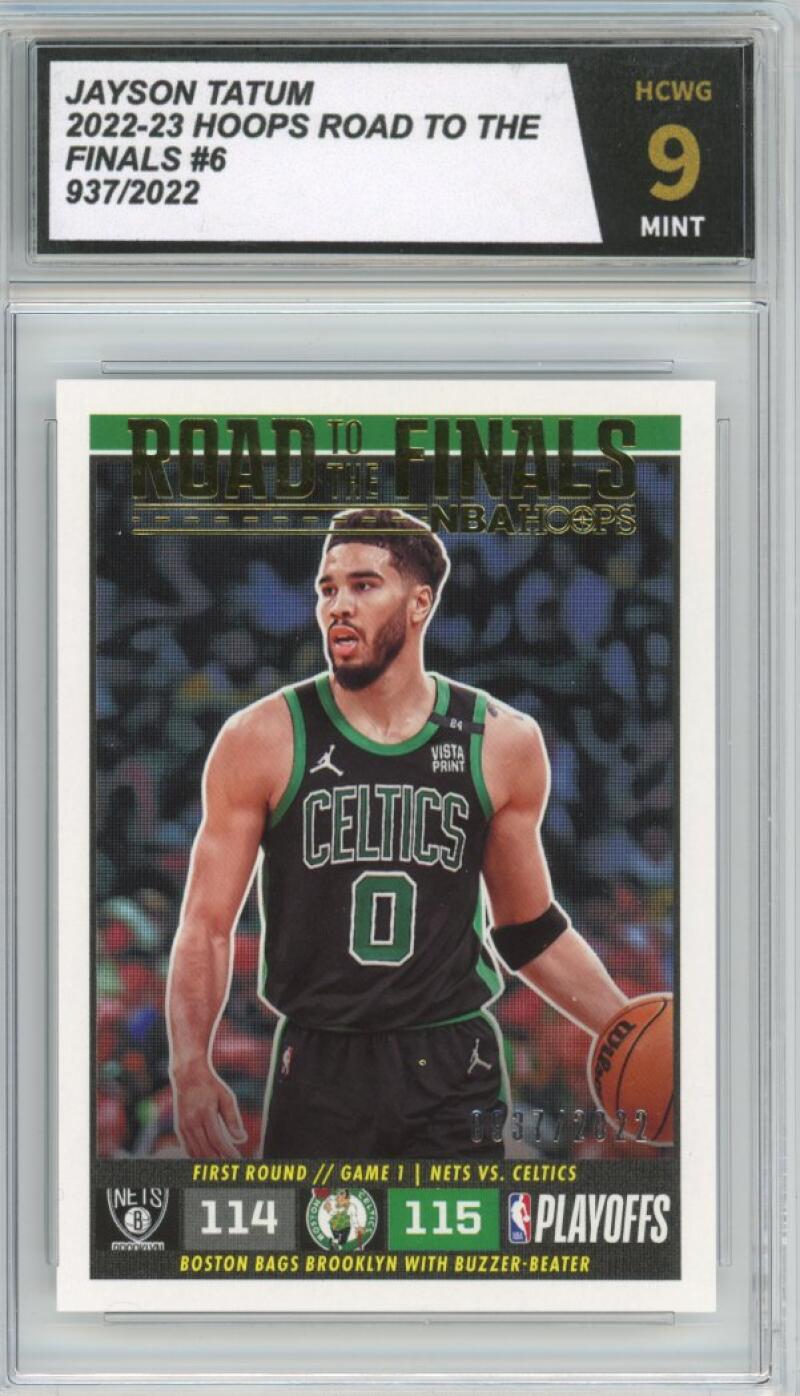 2022-23 Hoops Road to the Finals #6 Jayson Tatum 937/2022 Graded Mint HCWG 9 Image 1