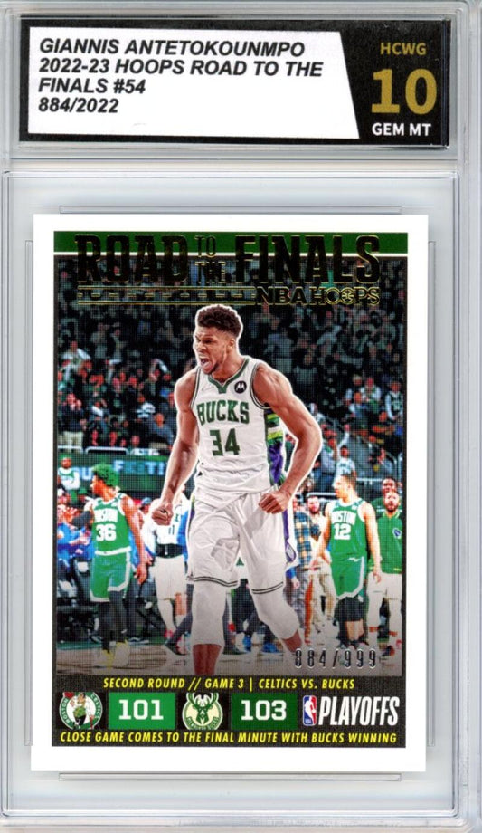 2022-23 Hoops Road to the Finals #54 Giannis Antetokounmpo 884/2022 Graded HCWG 10 Image 1