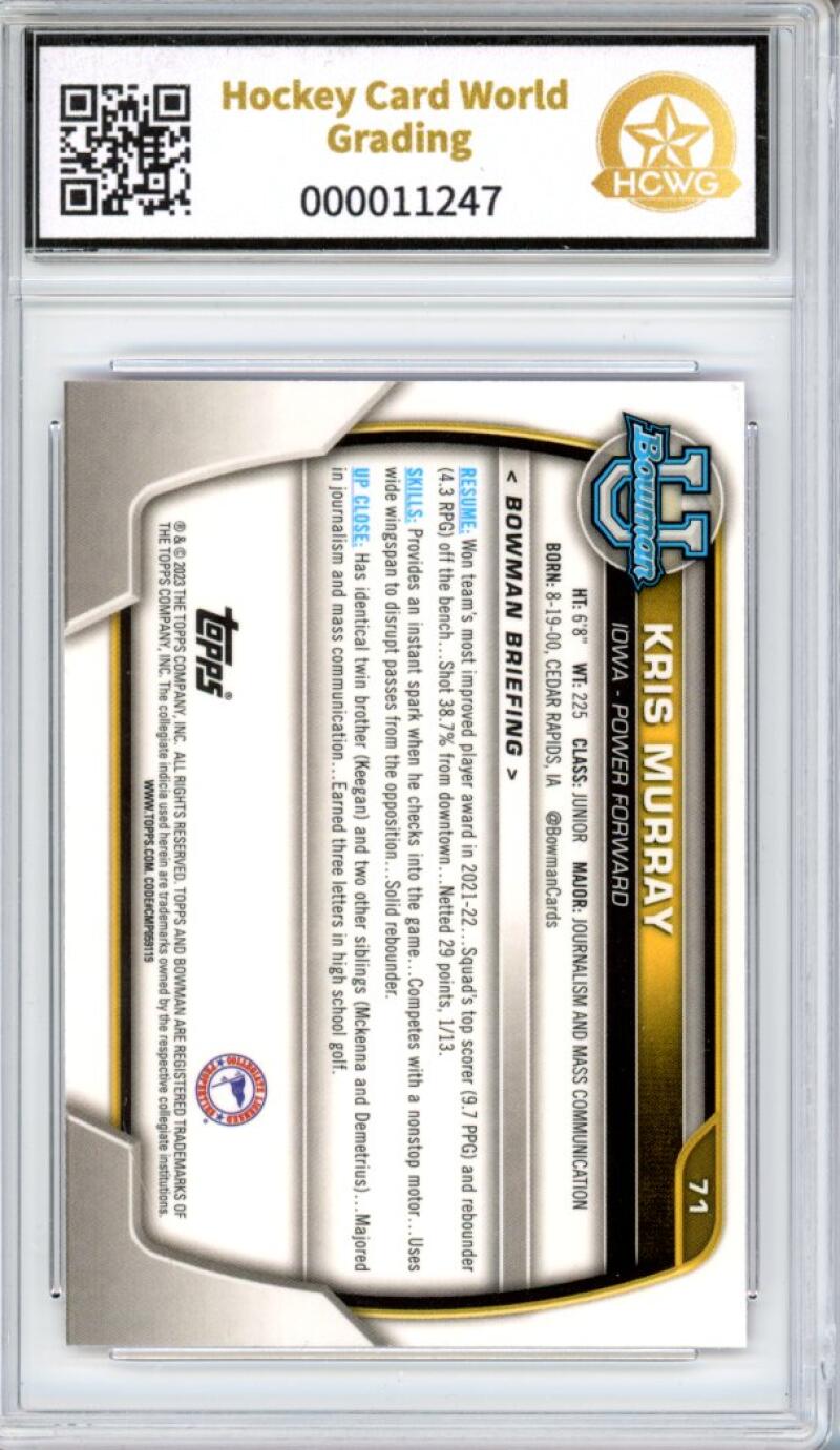 2022-23 Bowman Chrome University Pink Refractors #271 Kris Murray Mint HCWG 10 Image 2