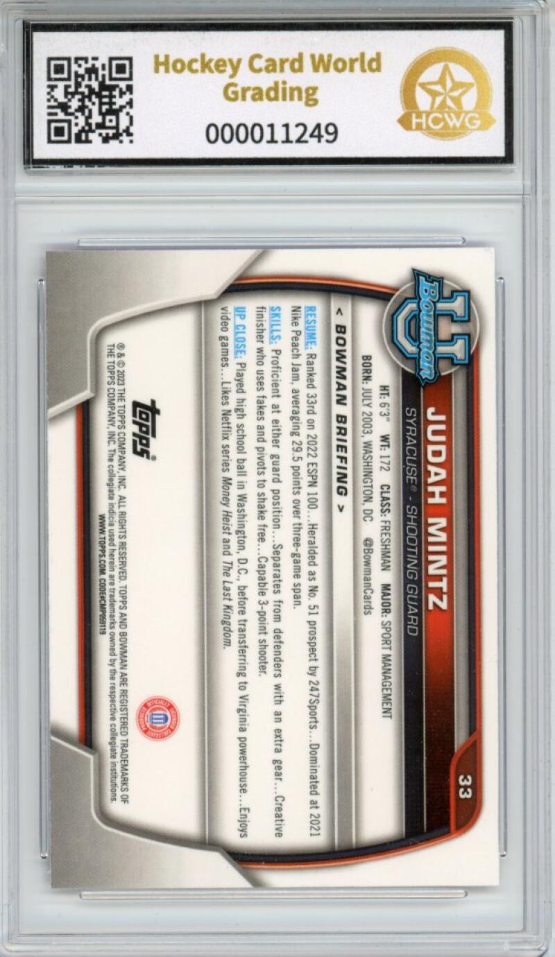 2022-23 Bowman Chrome University Pink Refractors #33 Judah Mintz Mint HCWG 9 Image 2