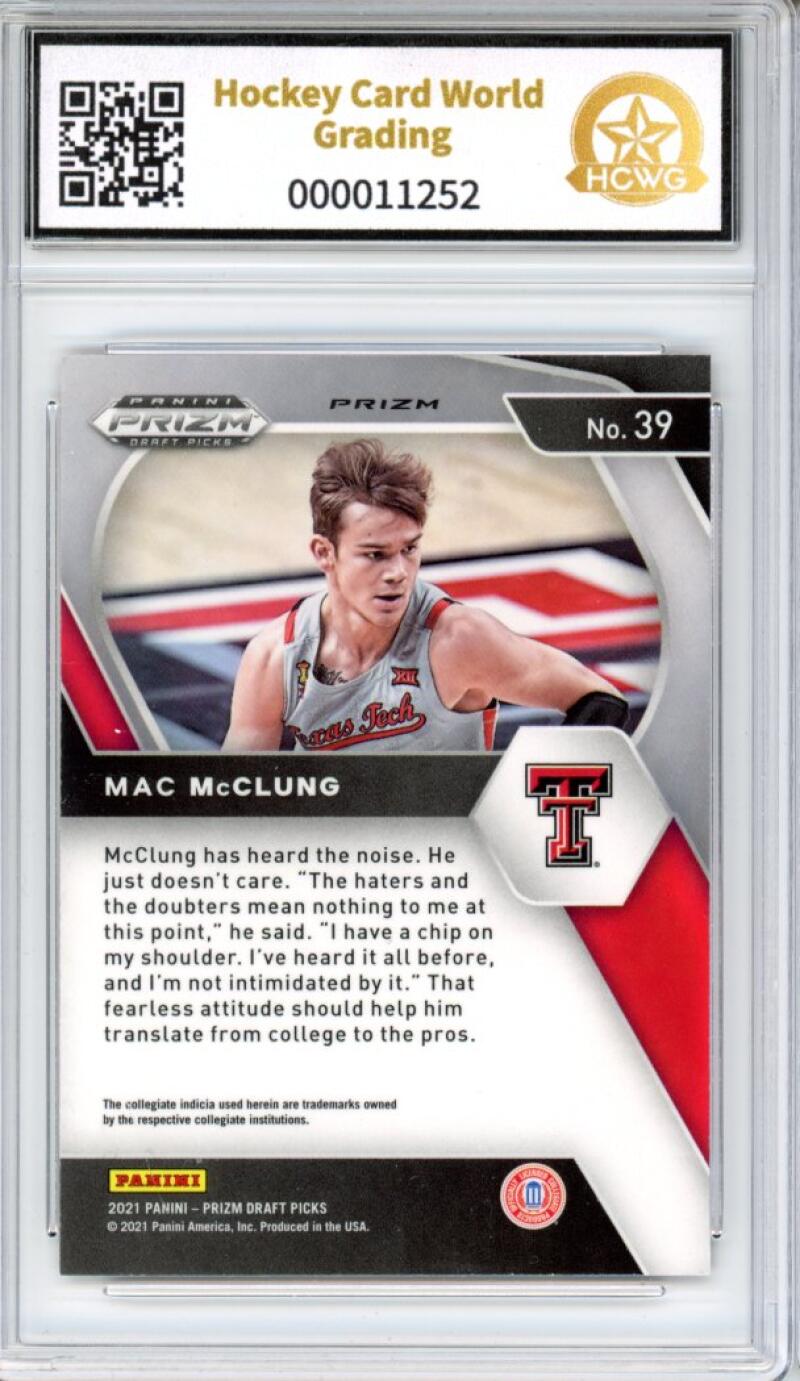 2021-22 Prizm Draft Picks Orange Ice #39 Mac McClung Rookie Graded Mint HCWG 9 Image 2