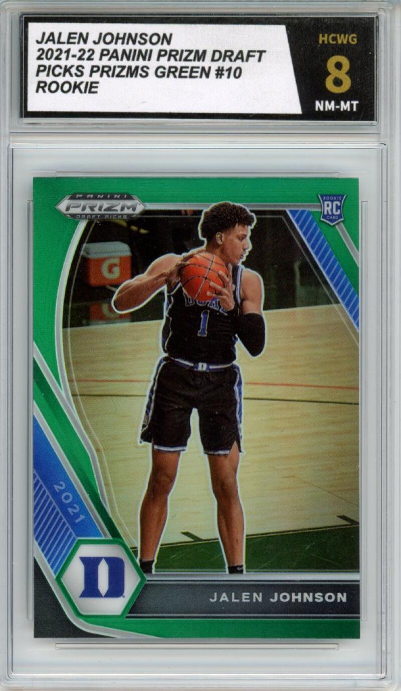 2021-22 Prizm Draft Picks Green #10 Jalen Johnson Rookie Graded Mint HCWG 8 Image 1