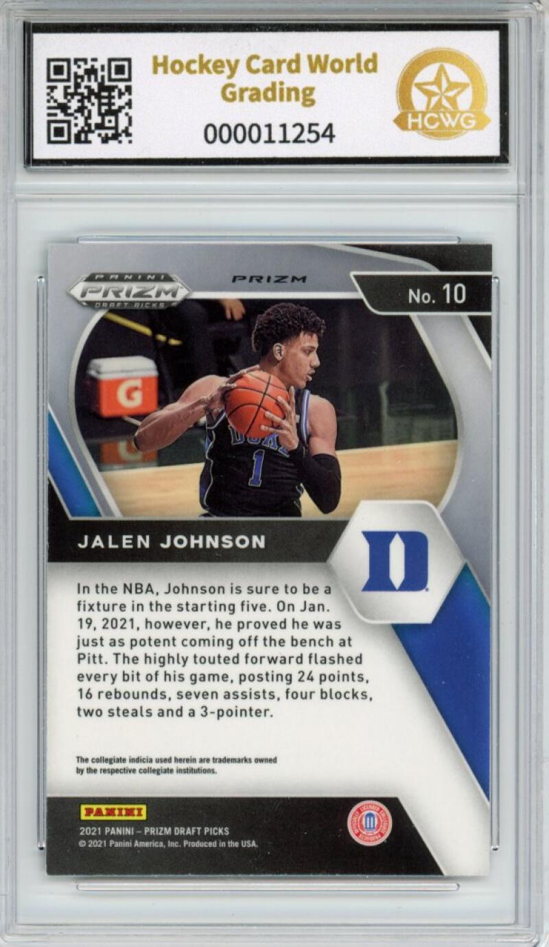 2021-22 Prizm Draft Picks Green #10 Jalen Johnson Rookie Graded Mint HCWG 8 Image 2
