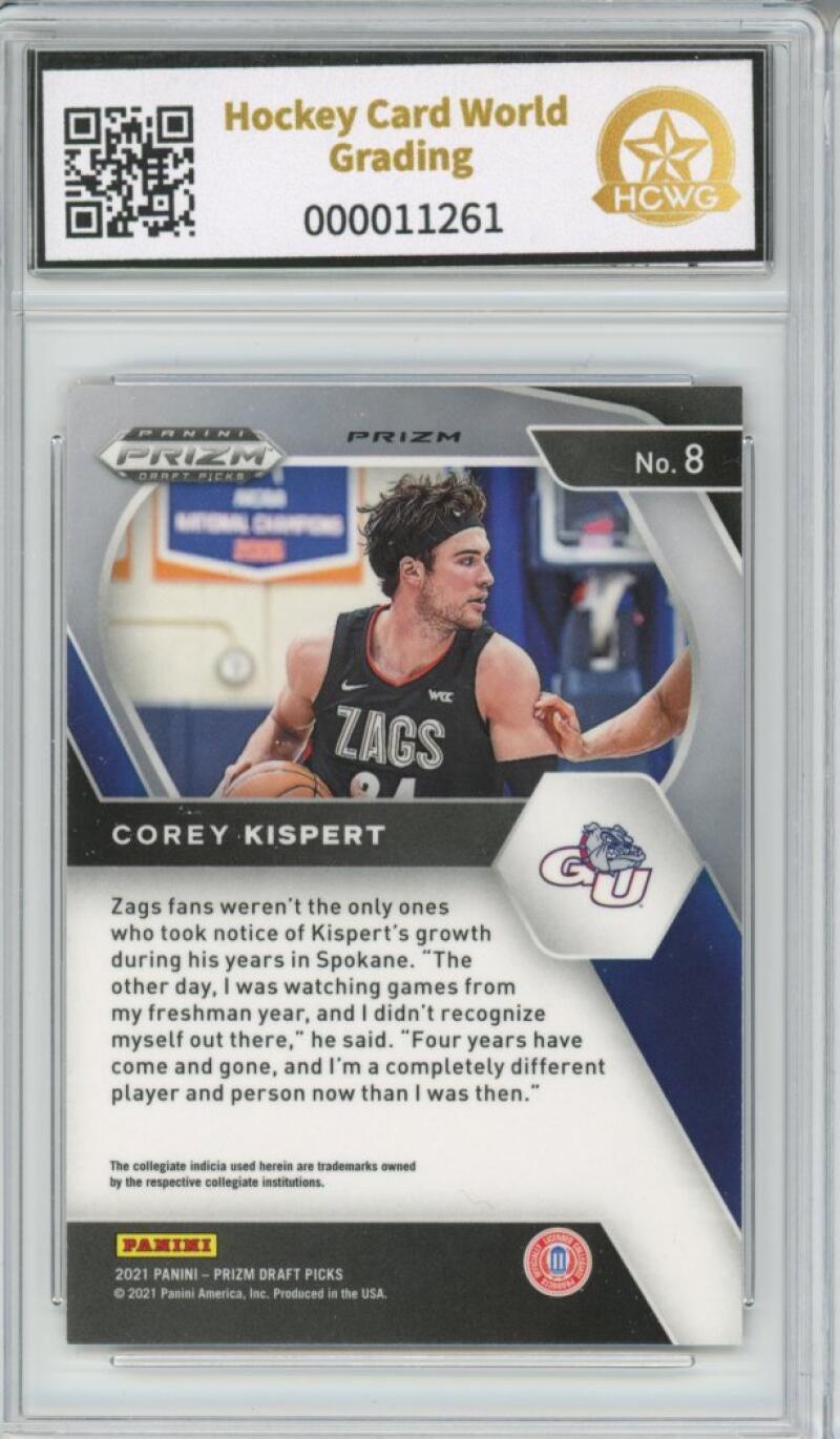 2021-22 Panini Prizm Draft Picks Orange Ice #8 Corey Kispert Rookie Gem Mint HCWG 10 Image 2