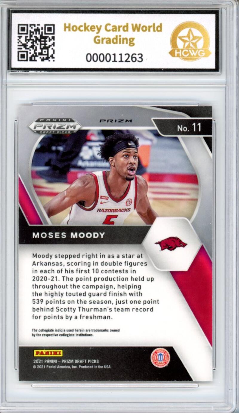 2021-22 Panini Prizm Draft Picks Orange Ice #11 Moses Moody Rookie Gem Mint HCWG 10 Image 2