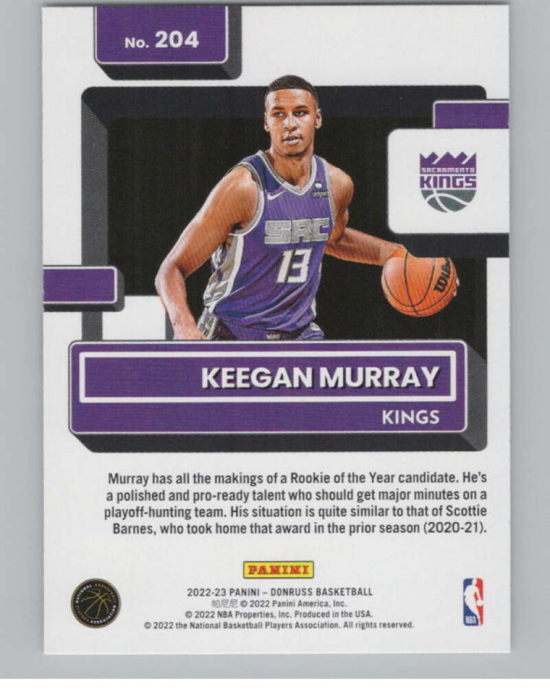 2022-23 Donruss #204 Keegan Murray Rated Rookie RC  V98065 Image 2