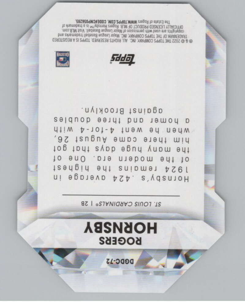 2022 Topps Diamond Greats Die-Cuts #DGDC-72 Rogers Hornsby V98080 Image 2