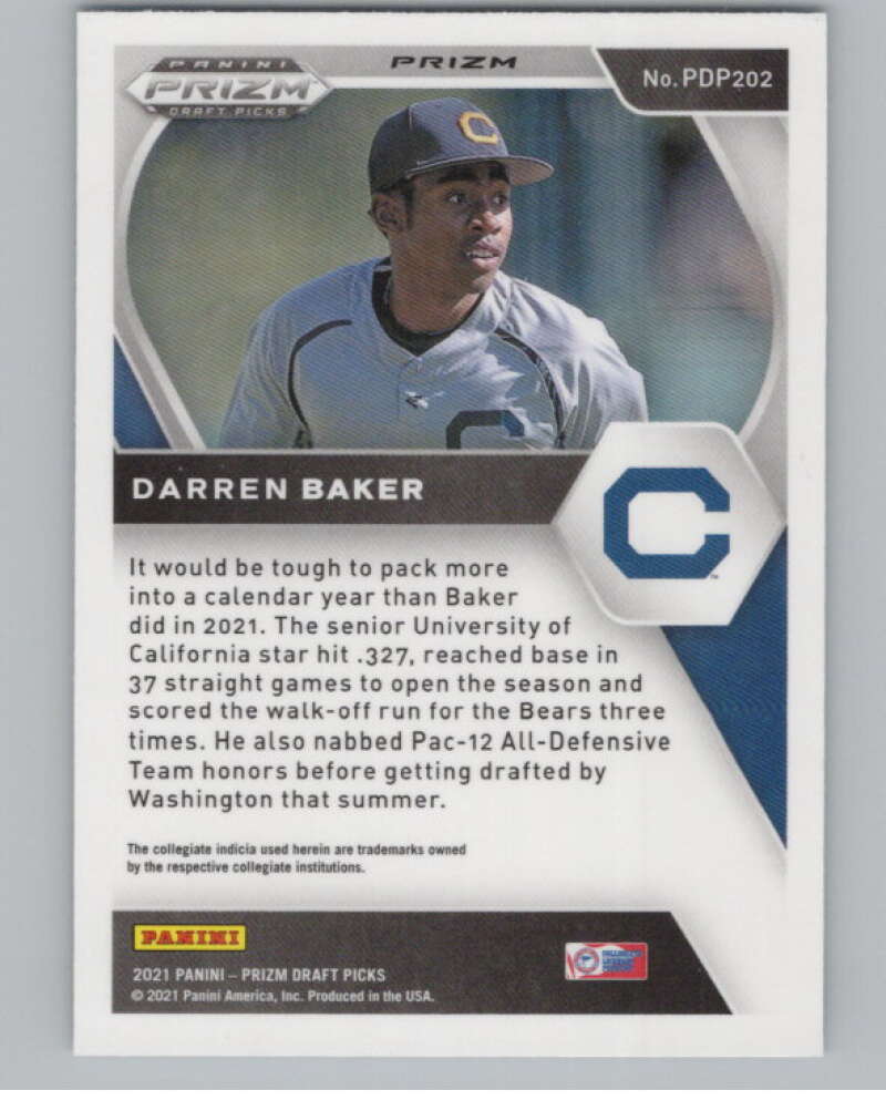 2021  Prizm Draft Picks Carolina Blue Velocity #202 Darren Baker  V98087 Image 2