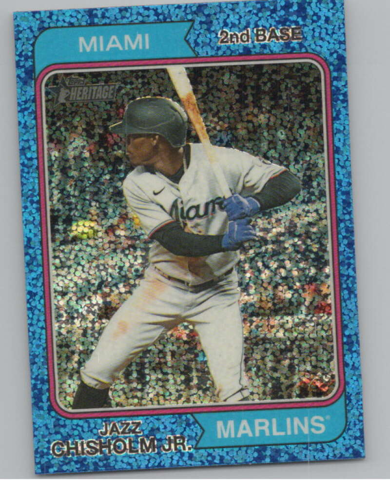2023 Topps Heritage Chrome Refractor Blue Sparkle #14 Jazz Chisholm Jr.  V98089 Image 1