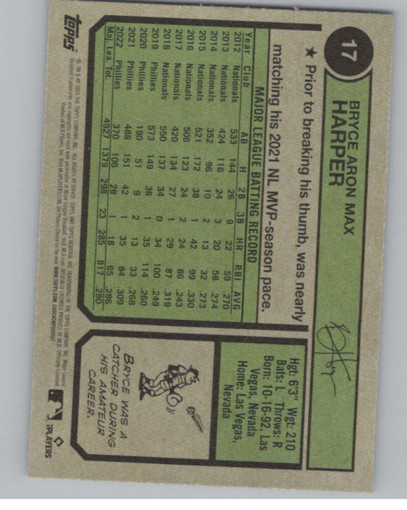 2023 Topps Heritage Chrome Refractor Blue Sparkle #17 Bryce Harper  V98090 Image 2