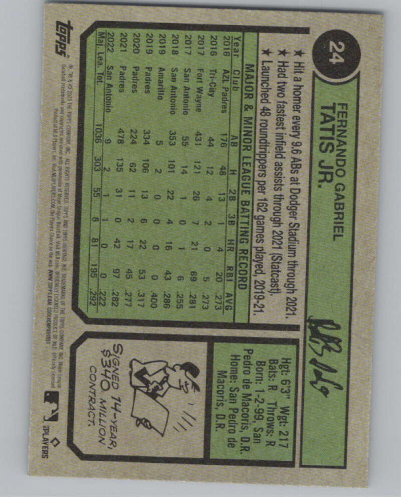 2023 Topps Heritage Chrome Refractor Blue Sparkle #24 Fernando Tatis Jr.  V98092 Image 2