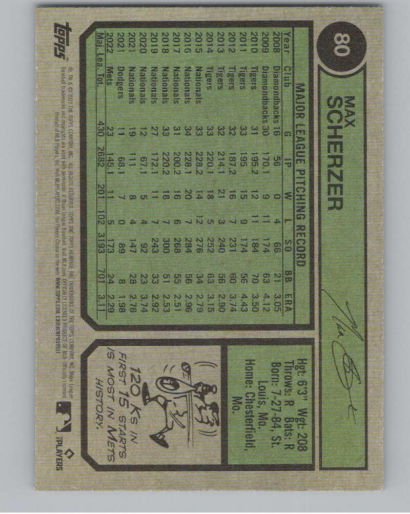 2023 Topps Heritage Chrome Refractor Blue Sparkle #80 Max Scherzer  V98093 Image 2