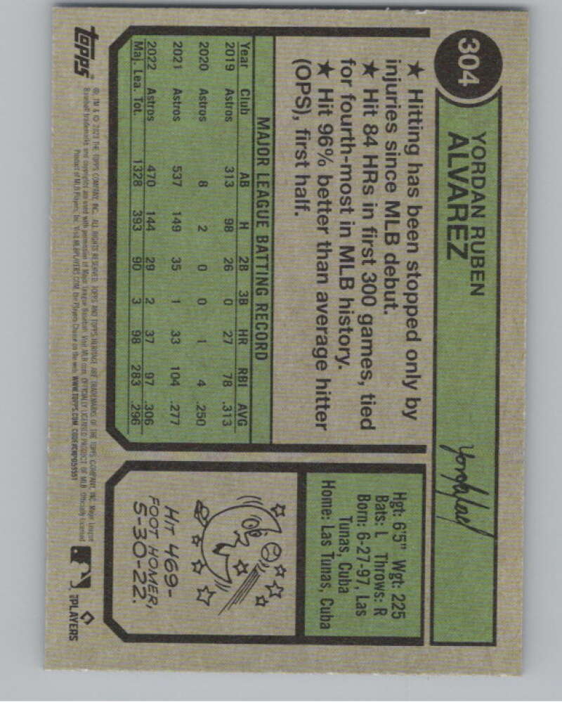 2023 Topps Heritage Chrome Refractor Blue Sparkle #304 Yordan Alvarez  V98098 Image 2