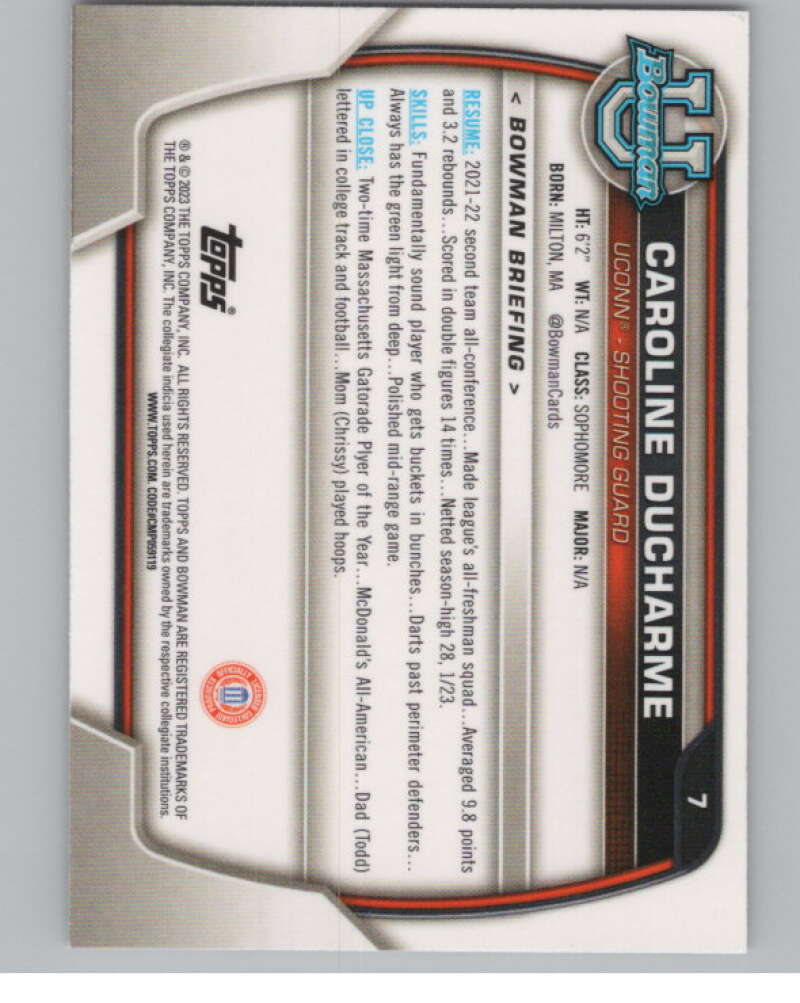 2022-23 Bowman University Chrome Refractor Pink #7 Caroline Ducharme  V98116 Image 2