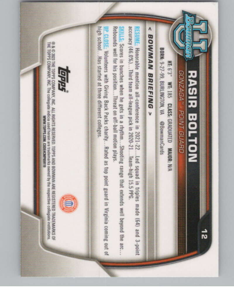 2022-23 Bowman University Chrome Refractor Pink #12 Rasir Bolton  V98118 Image 2