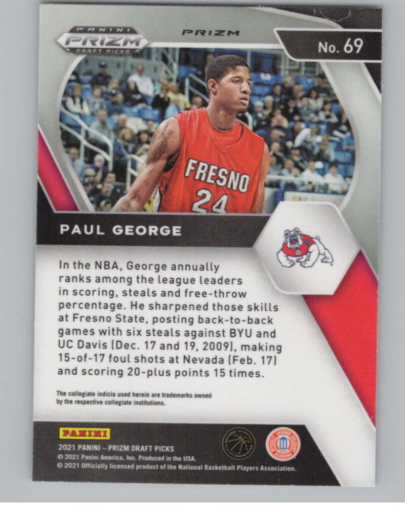 2021-22 Panini Prizm Draft Picks Prizms Orange Ice #69 Paul George  V98129 Image 2