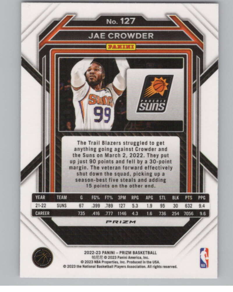 2022-23 Panini Prizm Prizms Pink Ice #127 Jae Crowder  V98144 Image 2
