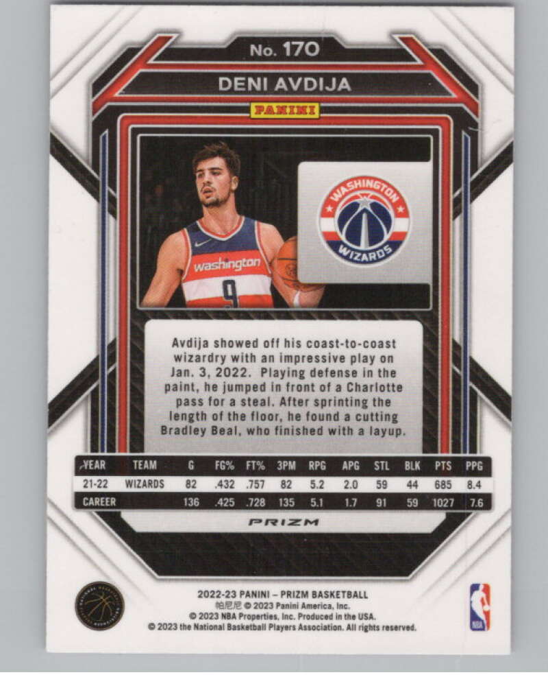 2022-23 Panini Prizm Prizms Pink Ice #170 Deni Avdija   V98148 Image 2