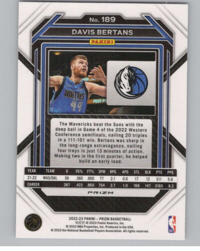 2022-23 Panini Prizm Prizms Pink Ice #189 Davis Bertans  V98149 Image 2